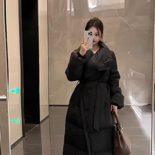 小众大翻领长款系带羽绒棉服女冬季新款韩版宽松保暖羽绒棉服外套