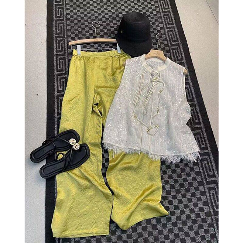 新中式中国风干练气质高级感唐装国潮马甲阔腿裤两件套装女装夏装