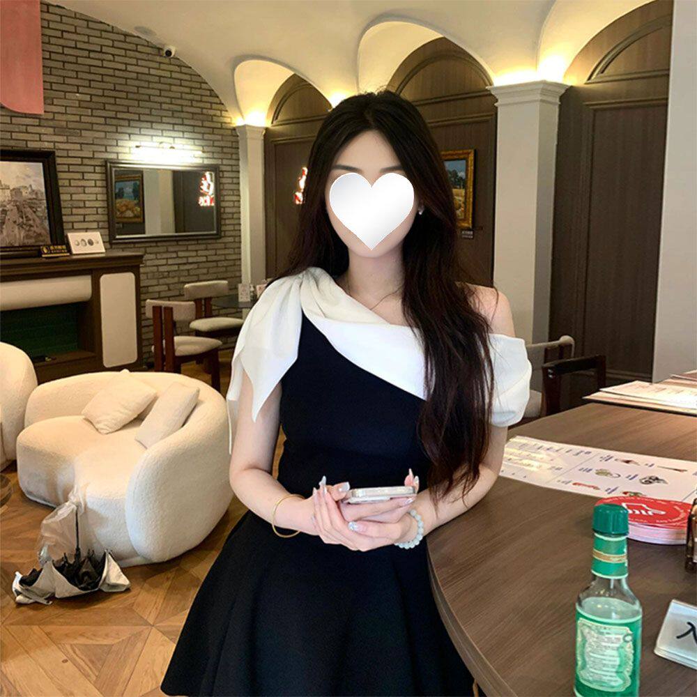 法式赫本连衣裙黑白礼服