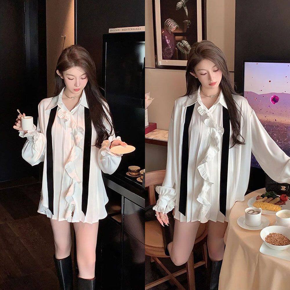 春季白色衬衫领带设计202