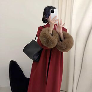 【当日发】2024新款毛呢大衣女袖口新年结婚富家千金冬季呢子外套