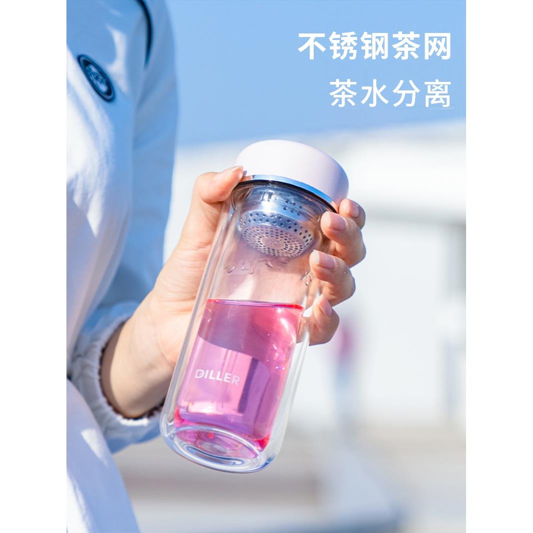 迷你双层玻璃水杯女夏季可爱便携泡茶杯子个人小号高颜值口袋隔热