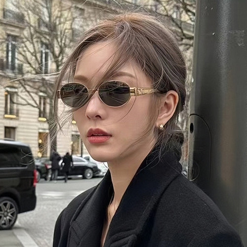 森蓝家金边复古椭圆墨镜高级感女时髦欧美辣妹凹造型简约太阳眼镜
