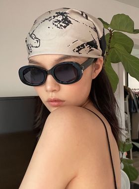 森蓝家网红同款太阳镜抖音小红书椭圆复古时髦墨镜显脸小太阳眼镜