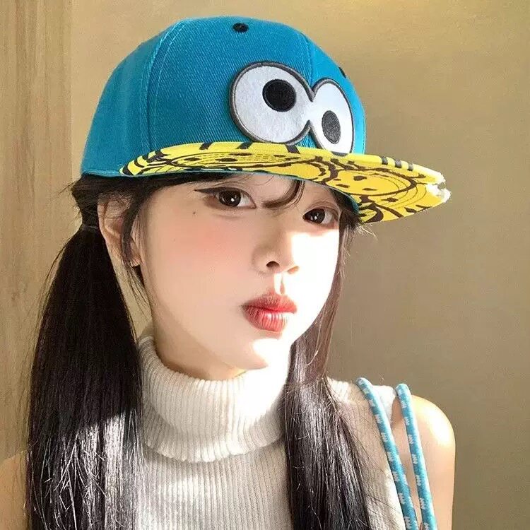 3分月光大眼睛卡通棒球帽女韩版百搭显脸小鸭舌帽大头围帽子男潮