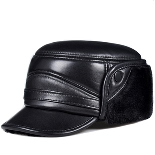 真皮帽子男士冬季中老年人羊皮保暖护耳老头冬天加厚爸爸老人棉帽