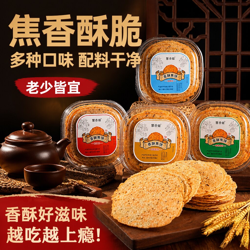 新生产山东超薄香酥焦饼煎饼压饼薄脆酥脆烧饼盒装零食无添加剂