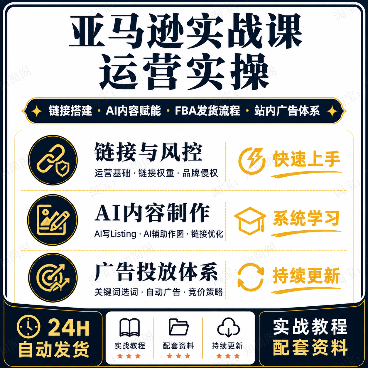 亚马逊运营实战课AI内容链接广告FBA发货账号风控关键词上架流程
