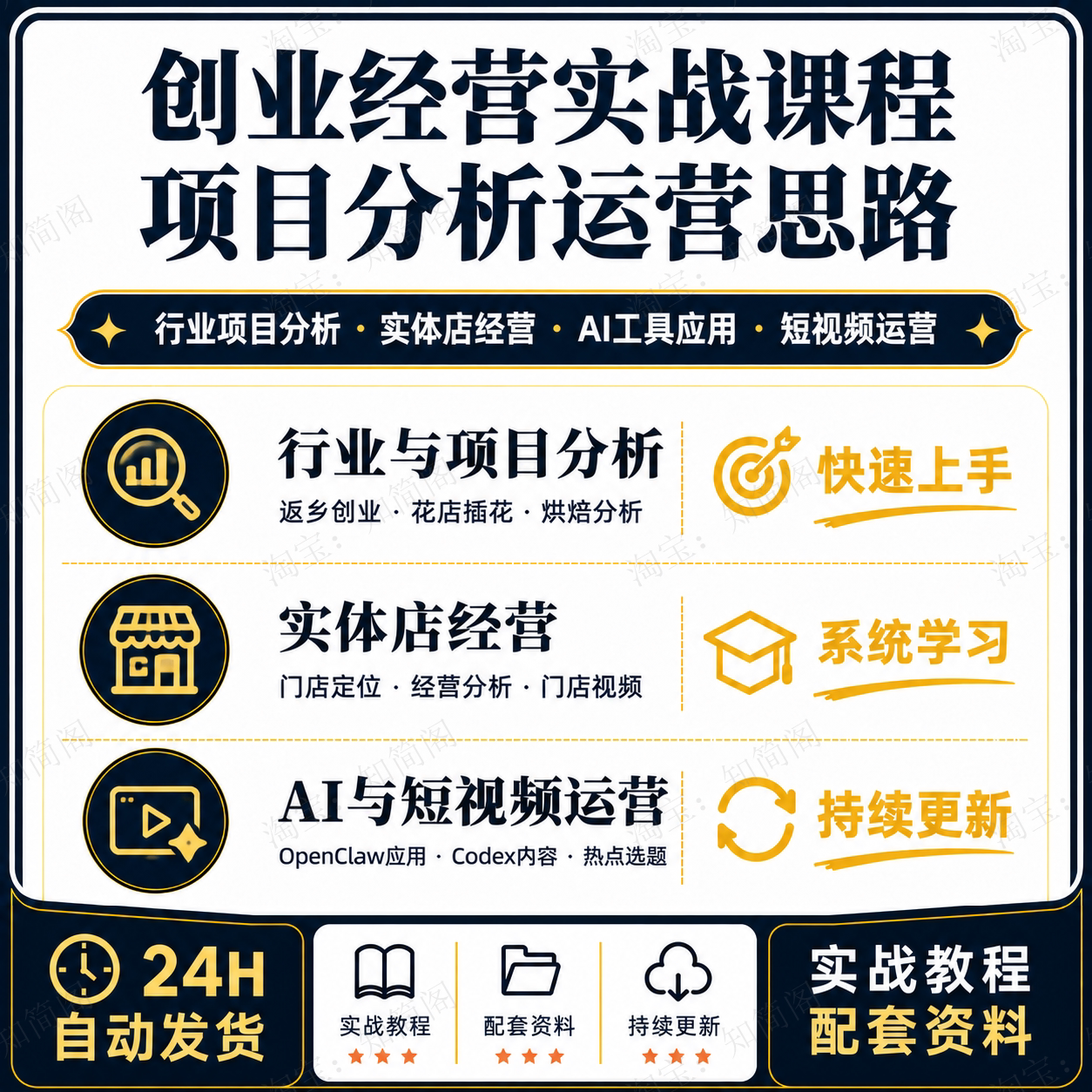 创业项目分析实体店经营AI工具短视频运营直播答疑课程账号运营