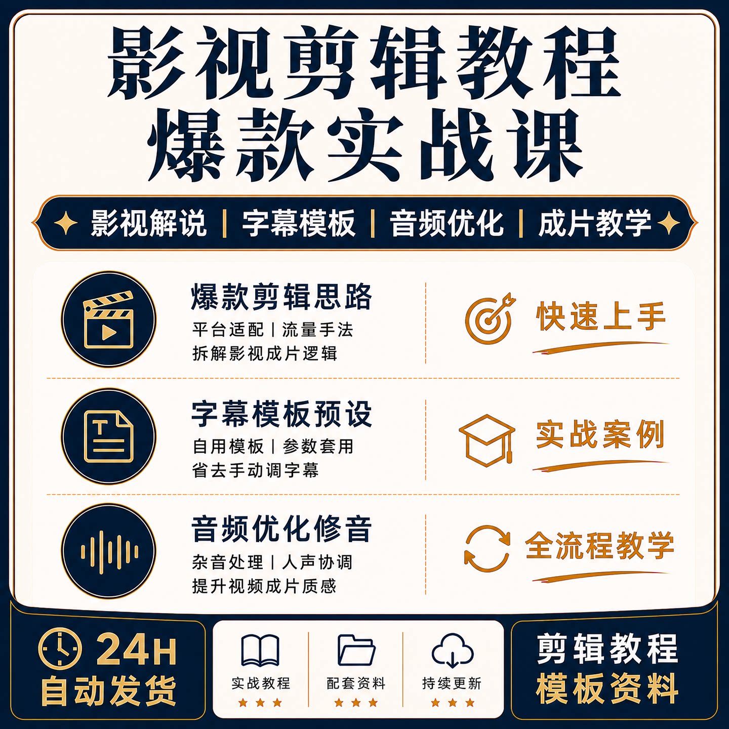 影视剪辑教程爆款解说字幕模板音频优化修音成片实操短视频课程