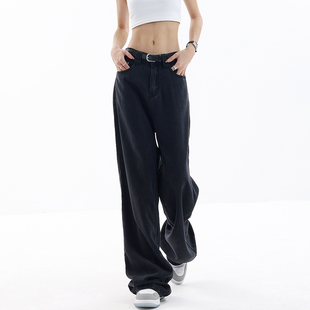 STUDIO夏季 裤 新款 女垂感拖地直筒裤 子 超柔洗水天丝阔腿牛仔裤 KEN