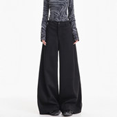 KENABSTUDIO秋冬新款 女宽松显瘦阔腿裤 呢子加厚黑色西装 休闲裤 裤