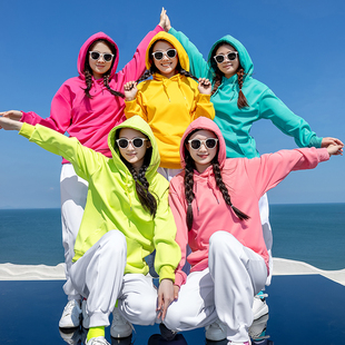 彩色卫衣女落肩套装 加厚闺蜜姐妹团体团建同学聚会年会印图印logo