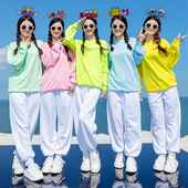 糖果色圆领卫衣女多巴胺彩色套装 姐妹装 团体聚会队服表演定制印字