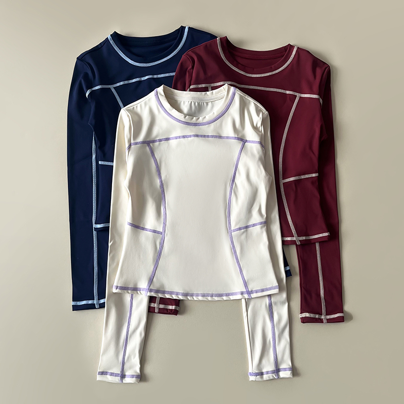 大牌平替潮牌弧线瑜伽服长袖女训练显瘦运动上衣速干跑步健身T恤