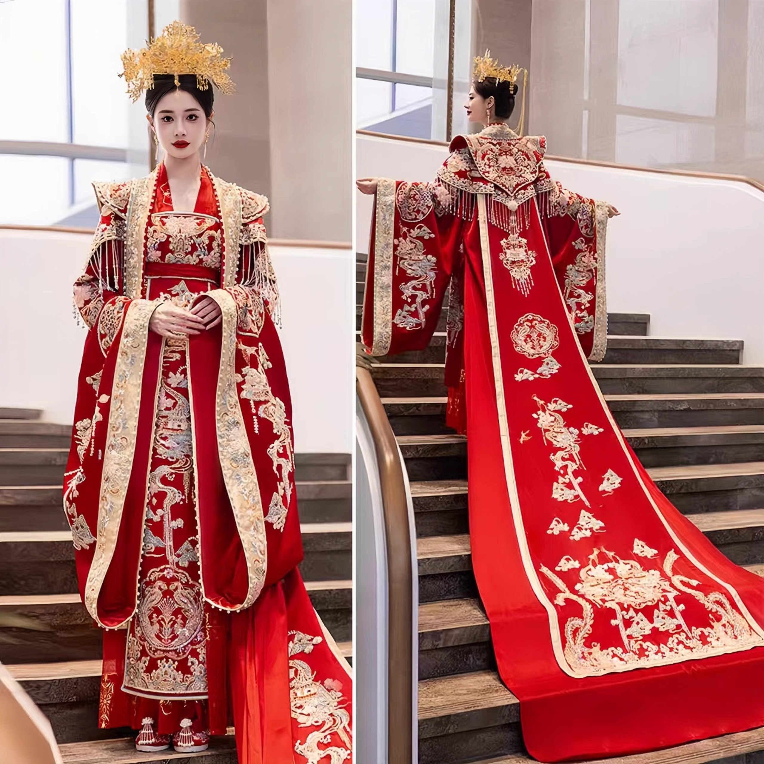 出租唐制婚服秀禾新娘2024新款中式重工嫁衣凤冠霞帔婚服全套租赁