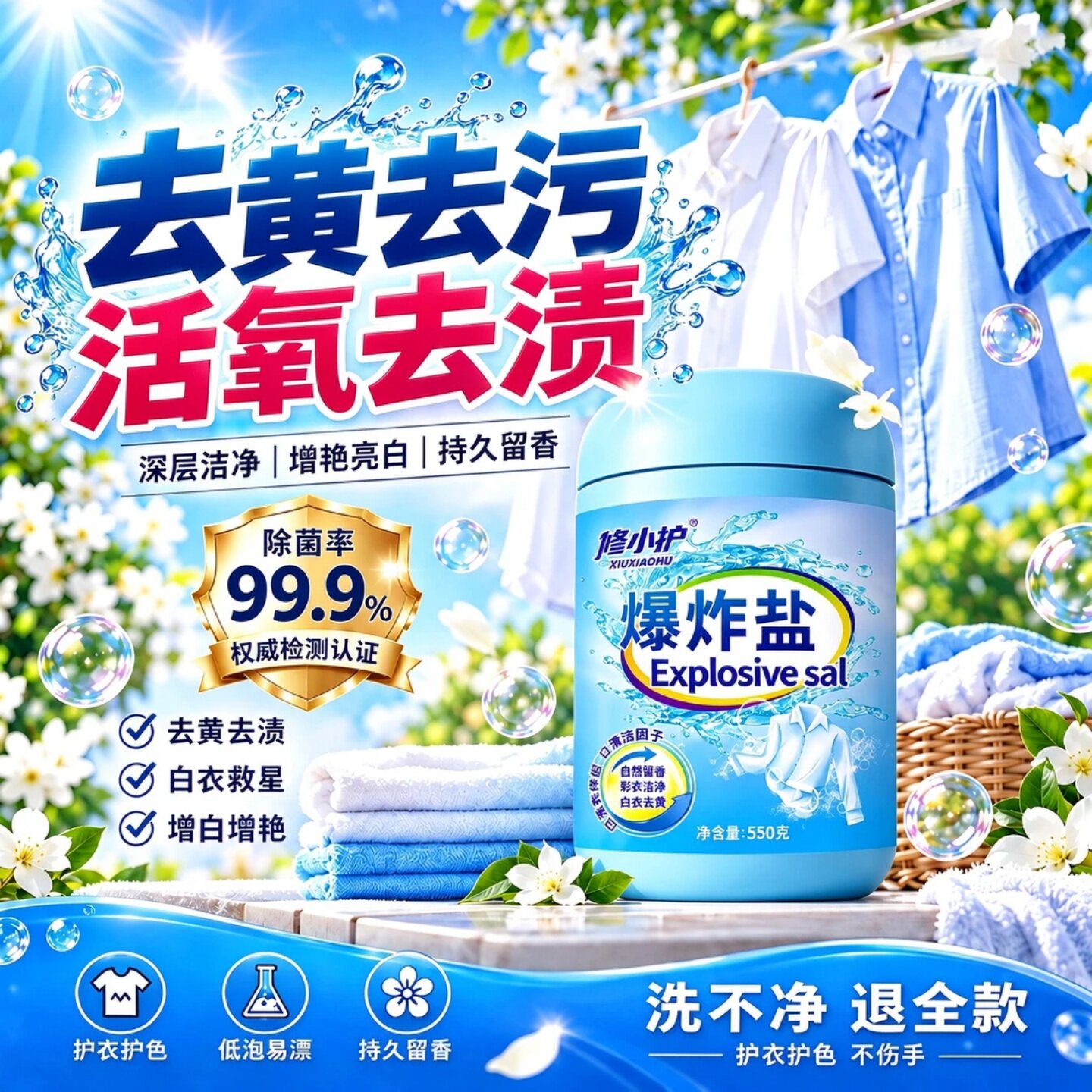 修小护爆炸盐白衣还原剂活氧去黄去渍衣物除菌增白彩衣白衣清洁粉