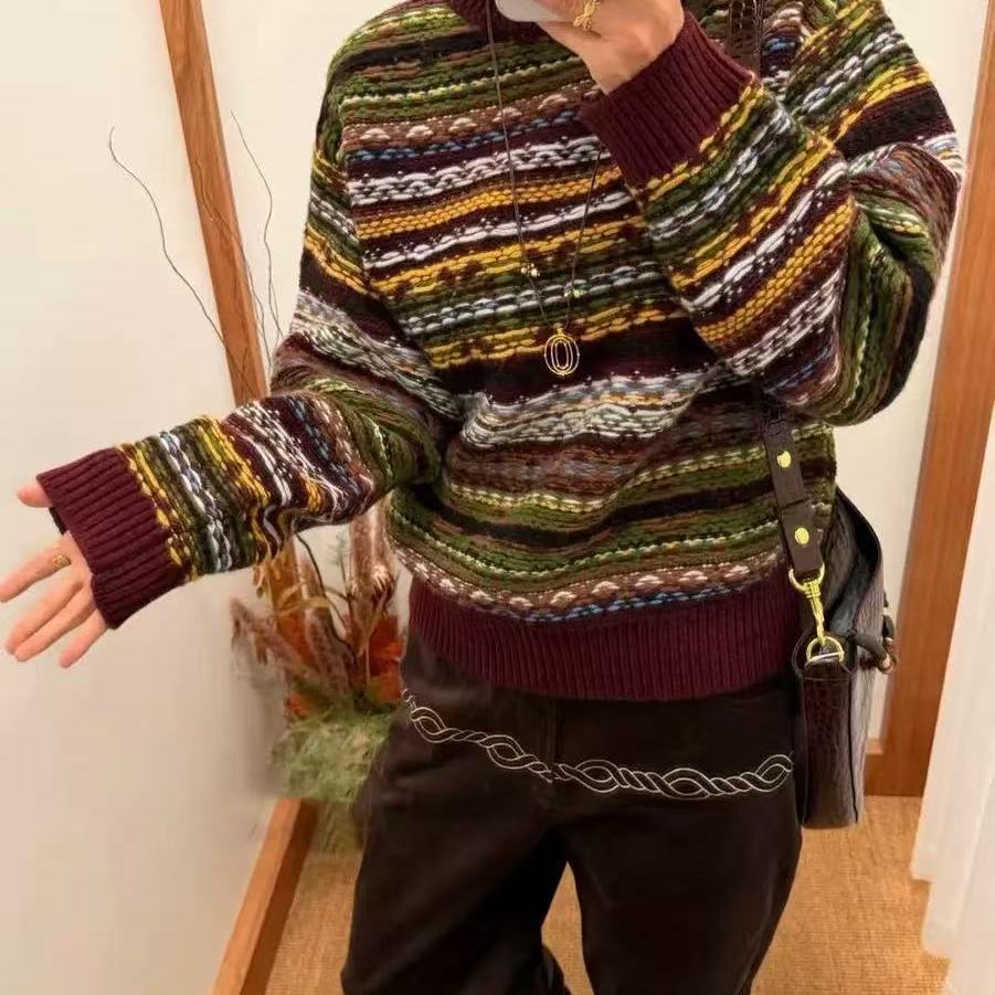 【高版本】Swaying秋款圆领单排扣毛衣十字绣花朵钉珠针织开衫