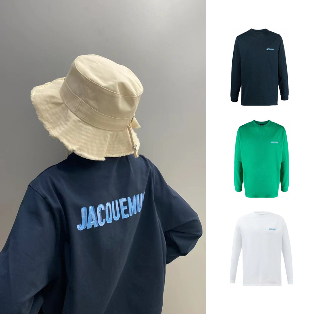 jacquemus新款字母印花纯色简约风长袖T恤宽松百搭男女同款上衣