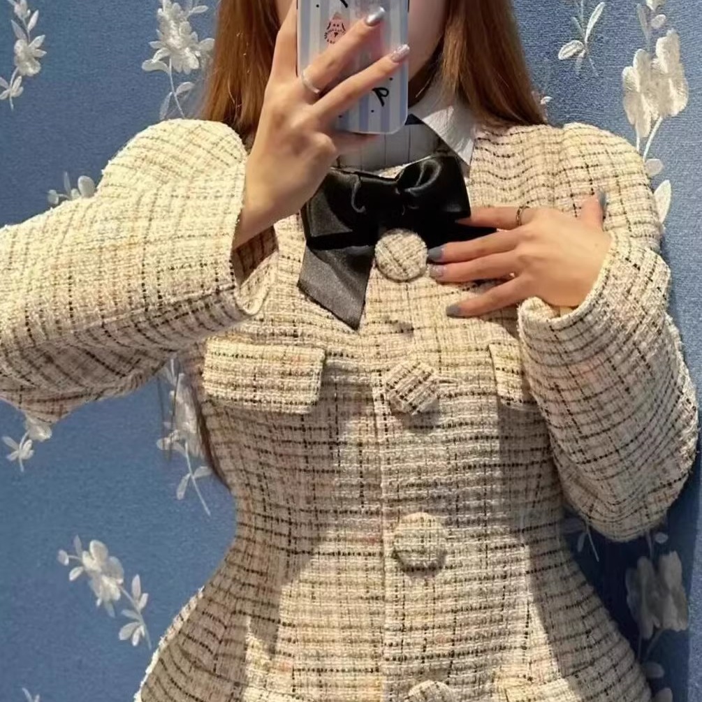 【高品质】shushu复古提花通勤tong收腰外套圆领廓形中长厚款女装