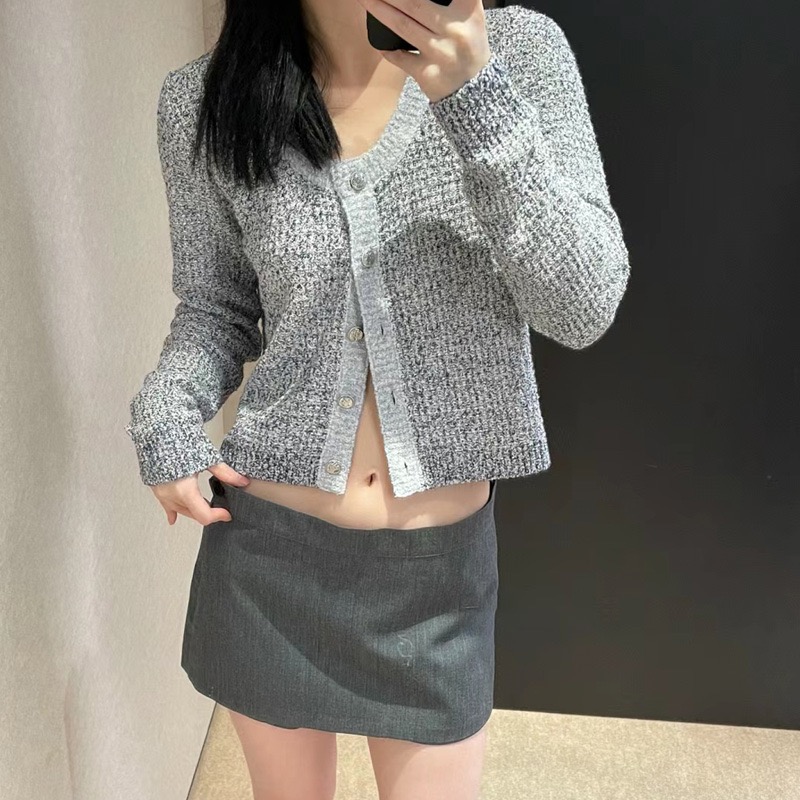 24ss简约草地针织长袖毛织毛衣外套＋吊带背心女上衣marchen