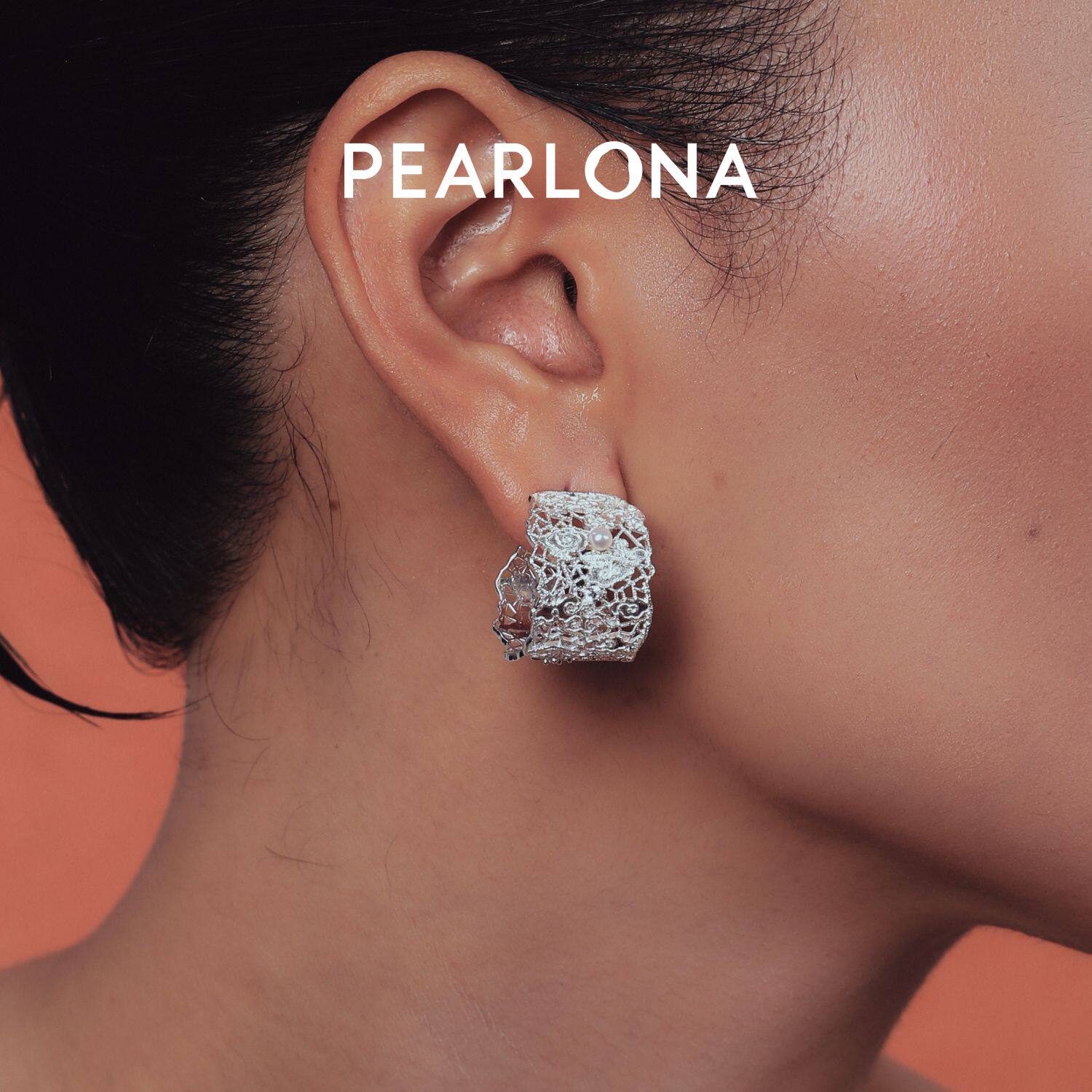 PEARLONA磐石云松-祥云蕾丝巴洛克珍珠银耳环