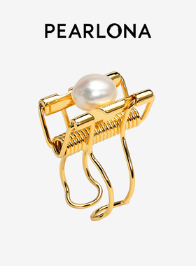 PEARLONA珍珠夹子半开口戒指小众设计师款ins潮网红冷淡风食指戒