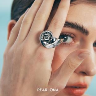 PEARLONA新品海螺复兴斐波那契数列鹦鹉螺戒指开口戒时髦知识风