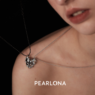 PEARLONA危险花园张予曦同款爱心吸石巴洛克珍珠情侣项链吊坠男女