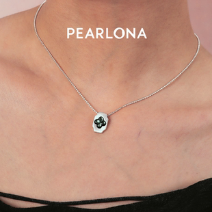 PEARLONA磐石云松小海棠窗吊坠项链锁骨链贝母S925纯银拉丝新中式