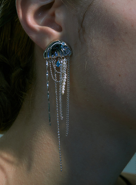 PEARLONA小水母迷你流苏巴洛克珍珠耳饰耳夹耳钉于文文黄龄同款