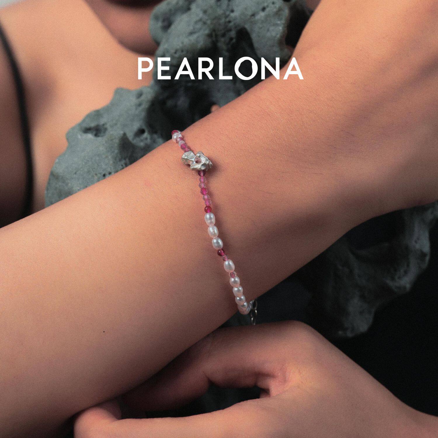 PEARLONA磐石云松桃花轻松运转太湖石巴洛克珍珠绿松石手链红玛瑙