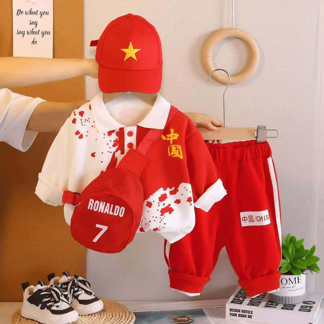 婴儿童宝宝POLO衬衫二三件套男女春秋季套装新款国庆潮流帅气卫衣