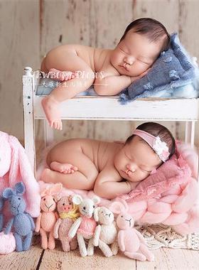 可拆卸新生儿满月欧式田园做旧双胞胎高低床上下铺摄影道具床摆件