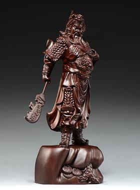 黑檀木雕关公摆件实木武财神客厅佛像家居装饰店铺玄关红木工艺品