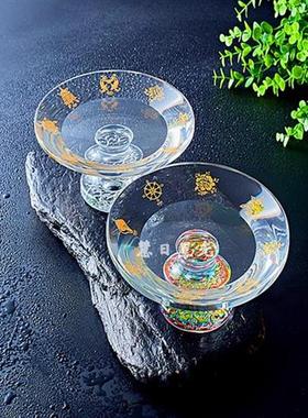 佛用品八吉祥供佛水果盘佛堂供品摆件佛前水晶镀金雕花供盘供果盘