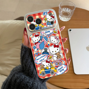 适用iPhone17PRO手机壳格纹小猫秒变17大视窗新款AIR全包13PROMAX防摔15可爱14女款PLUS套16PRO巨好看保护壳