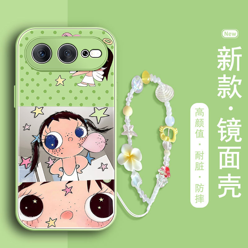 ins风女孩适用荣耀600超级版镜面手机壳600PRO新款吹泡泡600元气版波点韩系散热大眼镜子防摔全包保护套