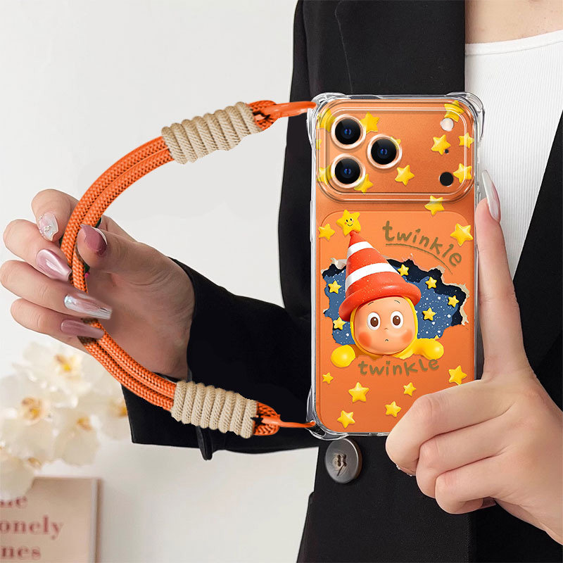 秋冬星星人适用苹果17PROMAX手机壳16Pro新款15Plus高级感14卡通iPhone13带挂绳12mini橙色11防摔硅胶保护套