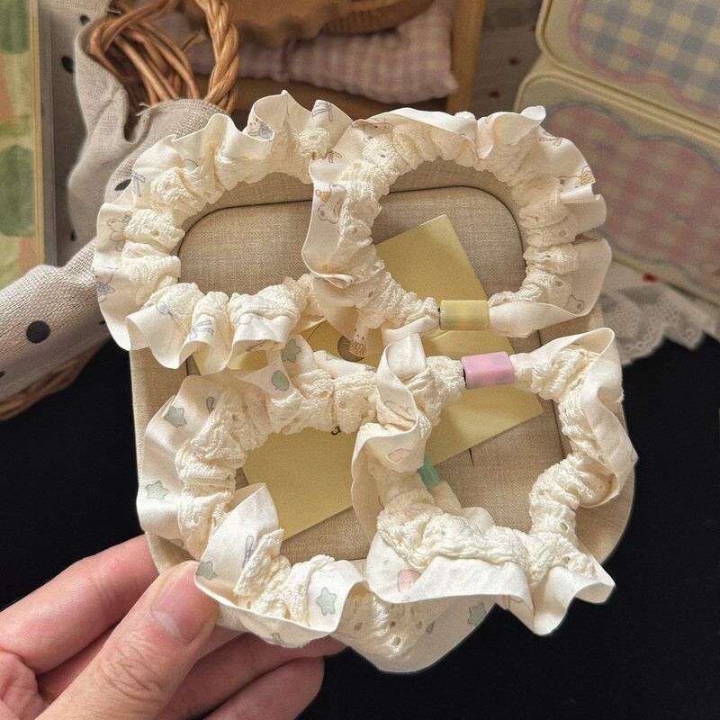 可爱小熊泡芙花边小肠发圈软萌卡通甜美少女马尾发绳发饰头饰新款