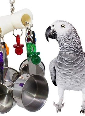 2021 Parrot Toy Stainless Steel 4 Basin String Chew Toy