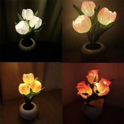 LED Tulip Table Lamp Simulation Flower Night Light 3V LED