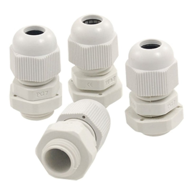 4 Pcs 3-6.5mm Cables PG7 Waterproof White Plastic Glands Con