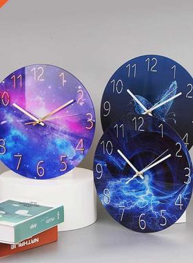 Glass Wall Clock Modern Design Landscape Light Luxury Colorf
