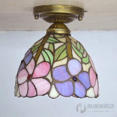 Tiffany Frangipani Ceiling Lamp Stained Glass Lampshade Coun