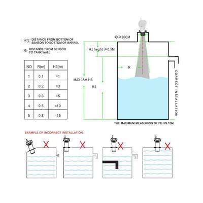Wireless Water Tank Liquid Depth Level Meter Ultrasonic Sens