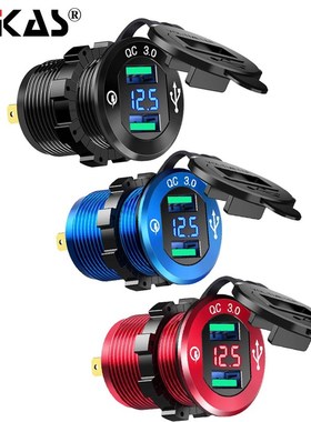 LYKAS QC 3.0 Car USB Charger Voltmeter Aluminum Alloy USB P