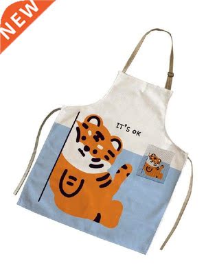 Cartoon Cute Tiger Cotton Linen Fabric Apron Home Kitchen