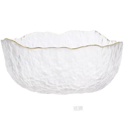 Japanese Style Iceberg Glass Bowl with Glod Rim Transparent