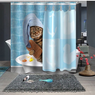 Shower Curtain Polyester-Fabric Cat Cute Cartoon 3D for Bath